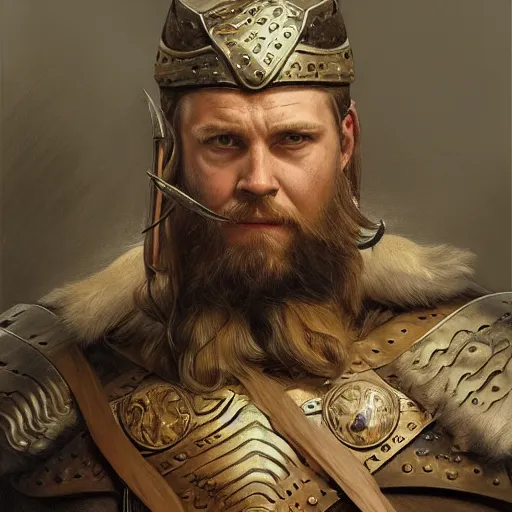 Image similar to a Portrait of an male viking, highly detailed, centered, digital painting, artstation, concept art, donato giancola, Joseph Christian Leyendecker, WLOP, Boris Vallejo, Breathtaking