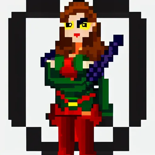 Image similar to female elf warrior portrait on a dark background, high quality pixel art