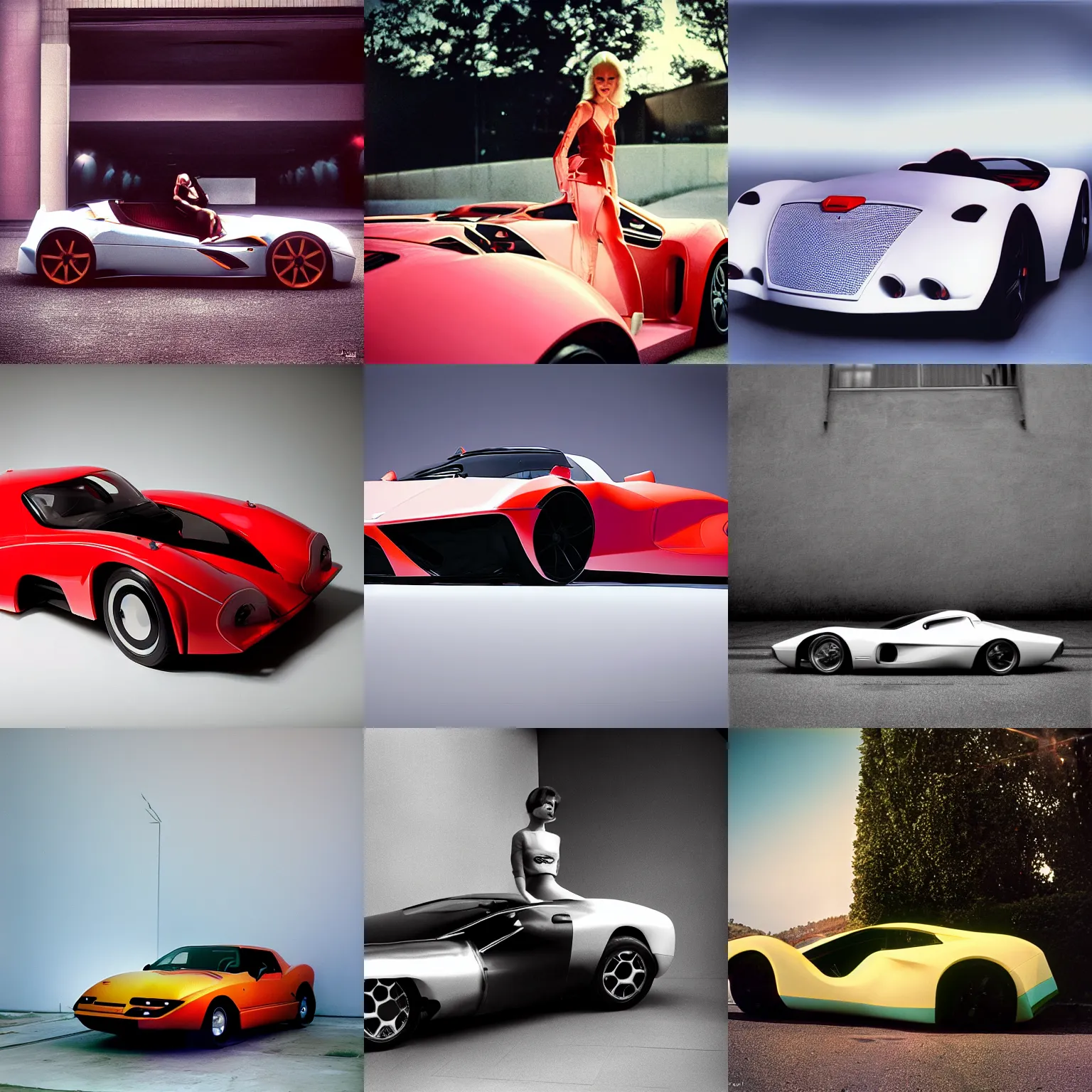 Prompt: stylized poser of a Fendi sports car, ektachrome photograph, volumetric lighting, f8 aperture