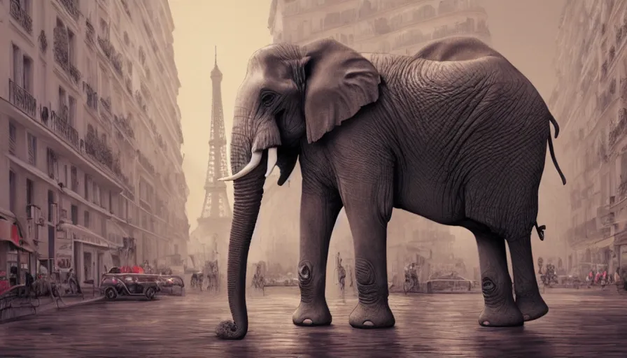 Prompt: Elephant in Paris, hyperdetailed, artstation, cgsociety, 8k