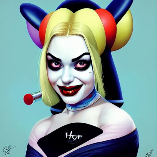 Prompt: lofi portrait of harley quinn, Pixar style, by Tristan Eaton Stanley Artgerm and Tom Bagshaw.
