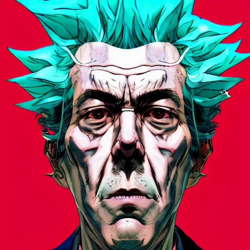 Image similar to 9 5 5 5 rick sanchez portrait by and james jean and katsuhiro otomo and erik jones, inspired by ghost in the shell anime, beautiful fine face features, intricate high details, sharp, ultradetailed, 3 d octane render