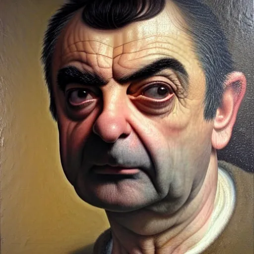 Prompt: a very detailed portrait of rowan atkinson, art by odd nerdrum