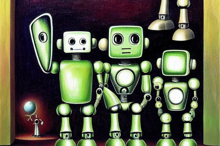 Image similar to a cute little robots painting by h. r. giger
