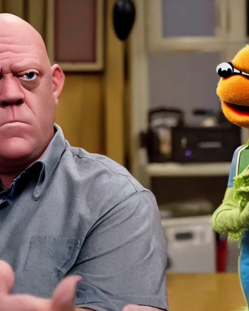 Image similar to hank schrader as a muppet. highly detailed felt. hyper real photo. 4 k.