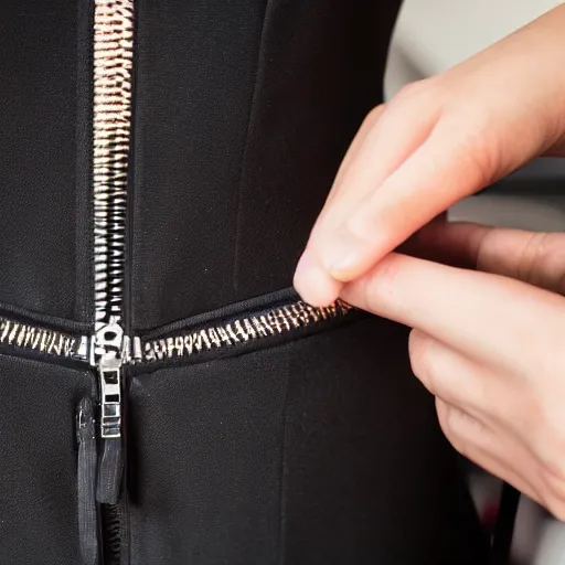 Image similar to a close up on a zipper ripping a black dress