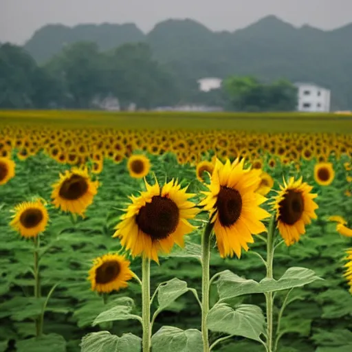 Prompt: a sunflower in rural china