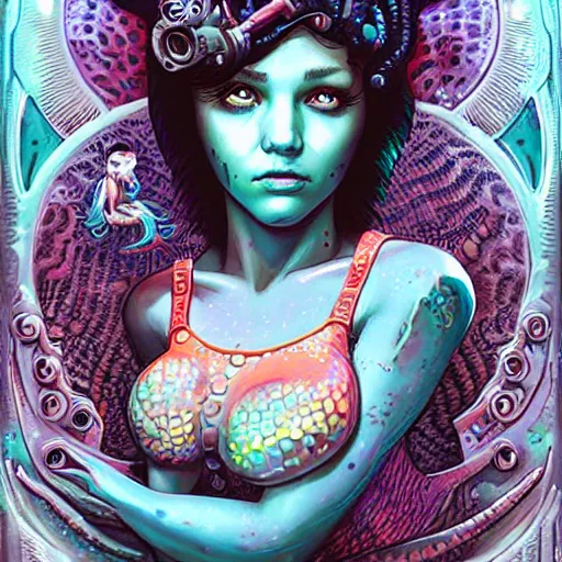 Prompt: Lofi mermaid BioPunk BioShock Lovecraft Lovecraftian portrait, Pixar style, by Tristan Eaton Stanley Artgerm and Tom Bagshaw.