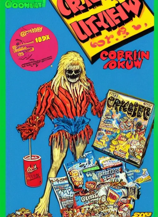 Image similar to a box of creepshow ( 1 9 8 2 ) cereal, 1 9 8 0's, highly detailed