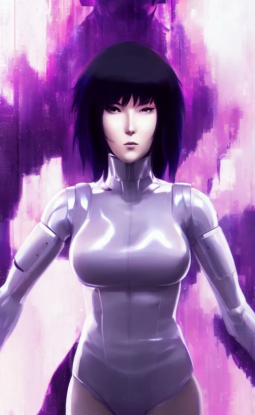 Image similar to a still fullbody portrait of motoko kusanagi ghost in the shell, finely detailed features, closeup at the faces, perfect art, at a cyberpunk city, gapmoe yandere grimdark, trending on pixiv fanbox, by ilya kuvshinov, rossdraws, artgerm