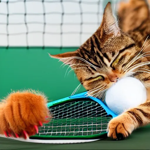 Image similar to Garfield cat playing tennis against a refrigerator