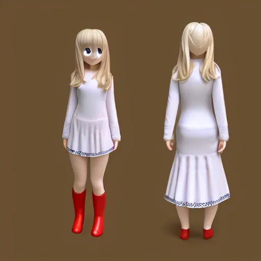 Prompt: 3D character model, 3D render, anime girl, cute, simple