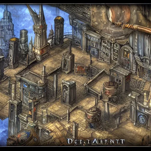 Image similar to planescape: torment art style city concept