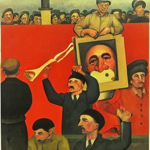 Prompt: soviet painting propoganda of the phrase'eat the rich'by isaak brodsky, walter womacka, czeslaw znamierowski, vladimir pchelin, kuzma petrov - vodkin, igor berezovsky