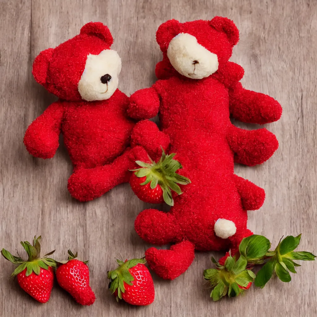 Image similar to a strawberry teddy bear, food photography studio lighting professional