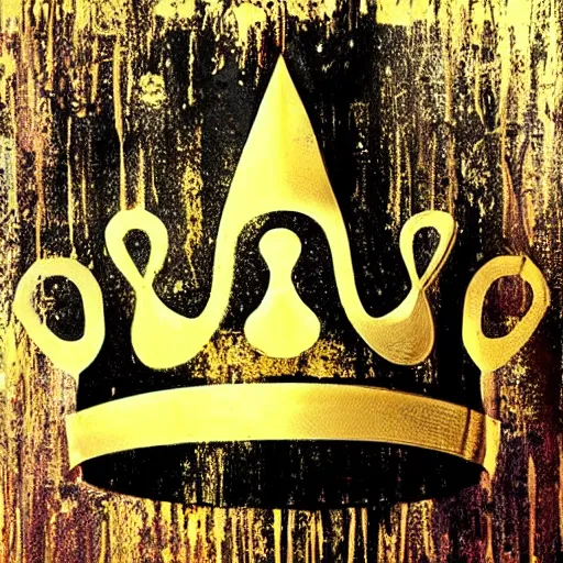 Prompt: retro stylized black gold crown dripping paint, grunge art