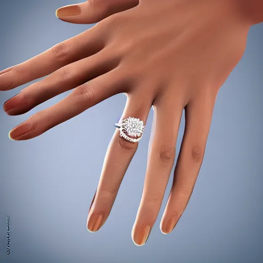 Image similar to foto elegant woman hand with five finger, engagement ring ads, photorealistic