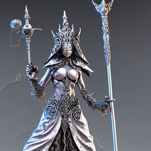 Image similar to elemental moon witch in ornate silver robes and staff, highly detailed, 8 k, hdr,, clayton crain