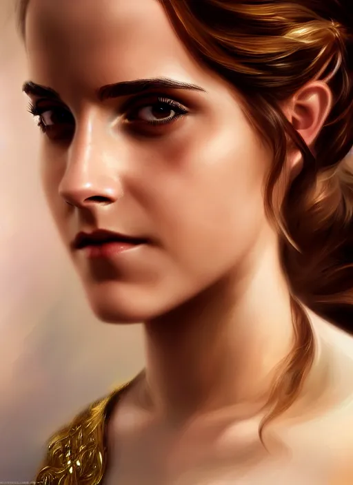 Image similar to emma watson as driada, shiny background, intricate, elegant, highly detailed, digital painting, artstation, concept art, smooth, sharp focus, illustration, artgerm, bouguereau