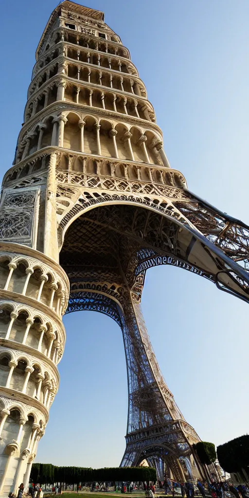 Image similar to The Leaning Tower of Pisa near the Eiffel Tower