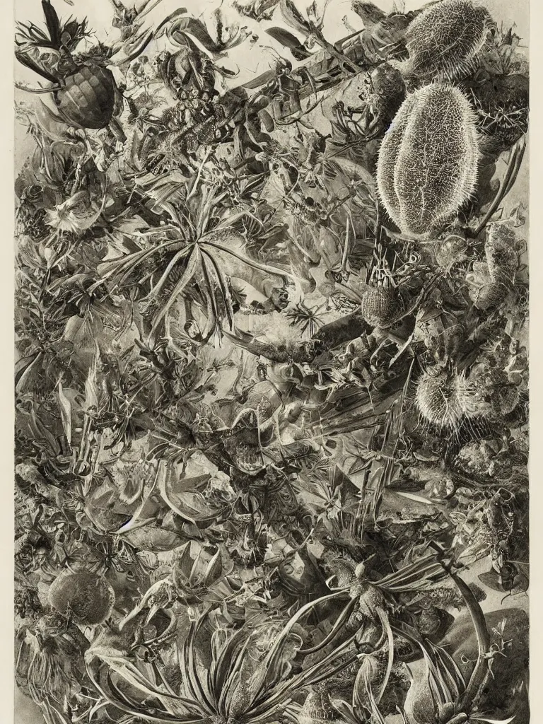 Prompt: moths and bats and glowing cactus, by ernst haeckel and by walton ford