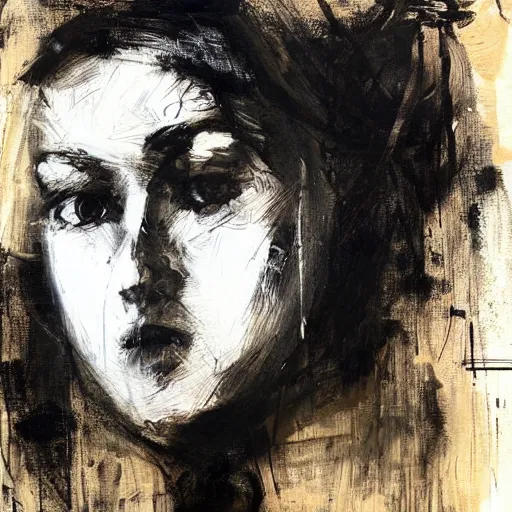 Prompt: portrait of a woman with a mask, artwork by guy denning,