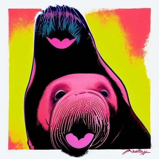 Image similar to a happy walrus by andy warhol, digital art, trending on artstation