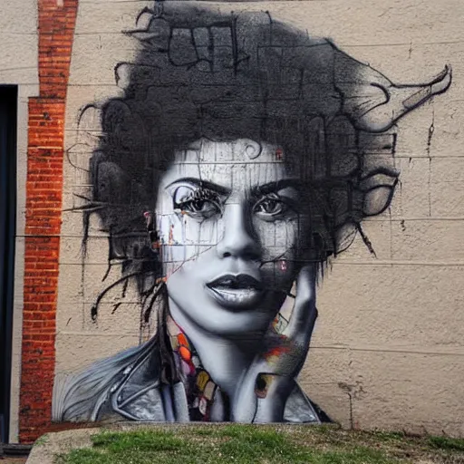 Prompt: a highly detailed portrait in the style of spray - painted street art