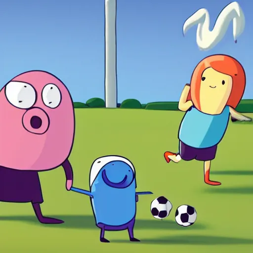 Image similar to a family of shrimp playing soccer, adventure time, 4k, cute,