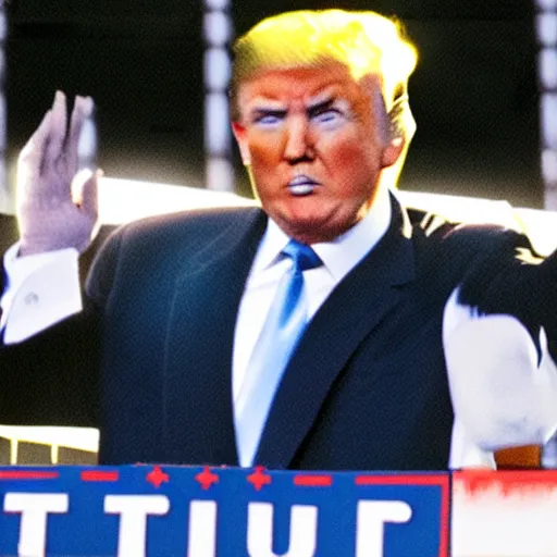 Image similar to still of donald trump saluting hitler at a rally, hyper realistic photo