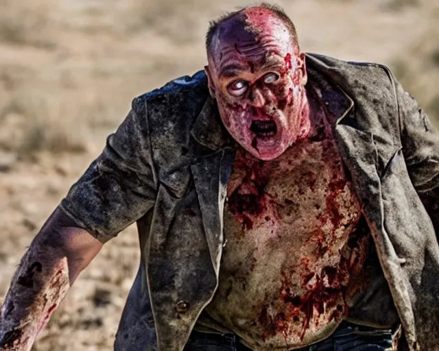 Prompt: zombie dean norris emerging from a grave, movie still, close up