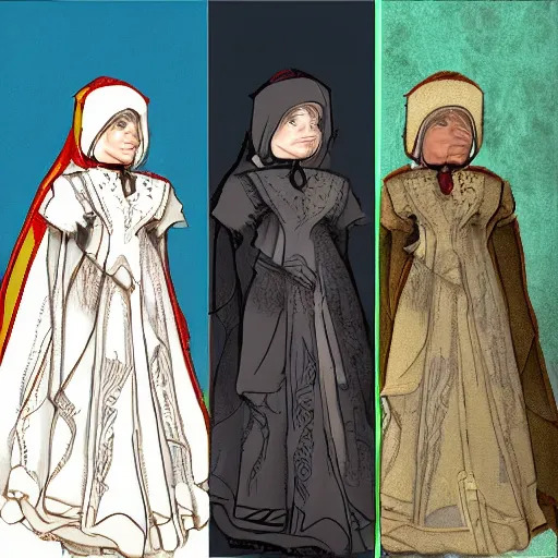 Image similar to female character design inspired by venice carnival and nun outfit | | art by greg rutswork and lois van barlee