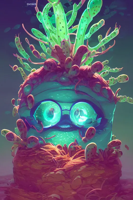 Image similar to roots cactus sushi cristal smurf ghost creature animal sushi cristal very big eye roots cactus elemental flush of force nature micro world fluo fishscale, behance hd by jesper ejsing, by rhads, makoto shinkai and lois van baarle, ilya kuvshinov, rossdraws radiating a glowing aura global illumination ray tracing hdr