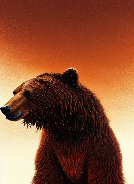 Prompt: a post - minimalism portrait of a brown bear with very long legs vibrant color scheme, highly detailed, in the style of romanticism, cinematic, artstation, moebius, greg rutkowski