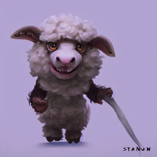 Prompt: a DND small cute sheep monster, made by Stanley Artgerm Lau, WLOP, Rossdraws, ArtStation, CGSociety, concept art, cgsociety, octane render, trending on artstation, artstationHD, artstationHQ, unreal engine, 4k, 8k,