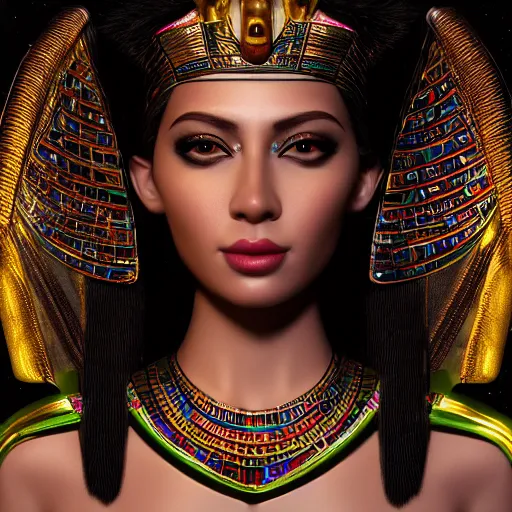 Image similar to highly detailed close up portrait of Nut, egyptian goddess of the night sky, concept art, character art, studio lightning, bright colors, intricate, masterpiece, photorealistic, hiperrealistic, sharp focus, high contrast, Artstation HQ, DeviantArt trending, 4k UHD, Unreal Engine 5