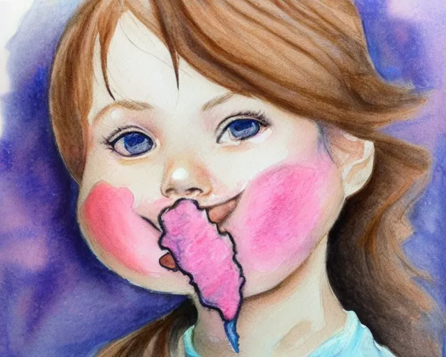 Image similar to a girl with the ice cream watercolor colored pencil painting trending on artstation