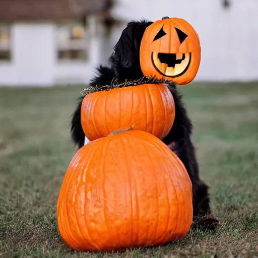 Image similar to dog wearing pumpkin costume, award - winning 4 k photography