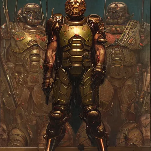 Prompt: the doomslayer, art by norman rockwell and donato giancola and greg rutkowski