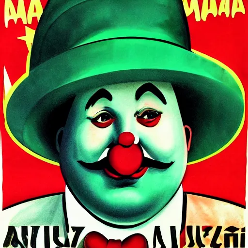 Prompt: fat communist clown portrait, soviet propaganda poster