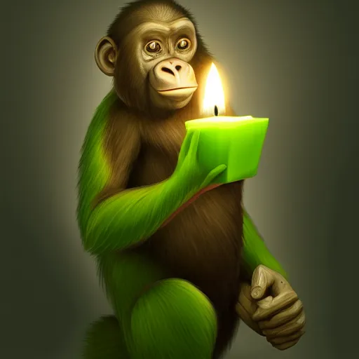 Prompt: Ape holding a green stock chart candle, studio portrait, high detail, artstation, digital painting, 8k, concept art