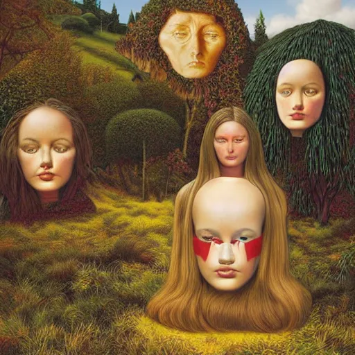 Image similar to hyperrealstic surrealism landscape, giant mannequin head ruins by alex gross