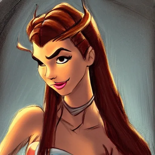 Image similar to milt kahl sketch of victoria justice with done up hair, tendrils and ponytail as princess padme from star wars episode 3