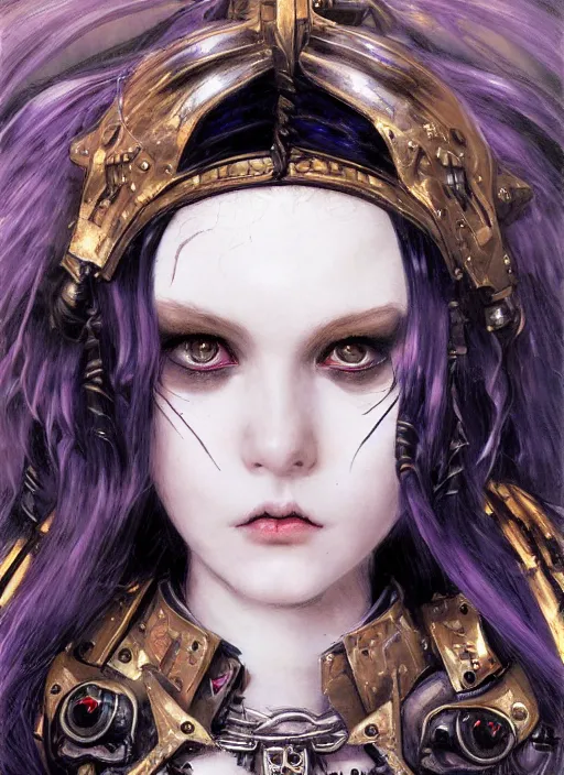 Prompt: portrait of cute beautiful young goth sister of battle from Warhammer, cyberpunk, Warhammer 40000, gothic, highly detailed, artstation, illustration, art by Gustav Klimt and Range Murata