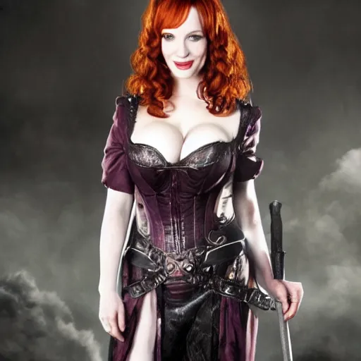Image similar to full body photo of christina hendricks as a vampire warrior