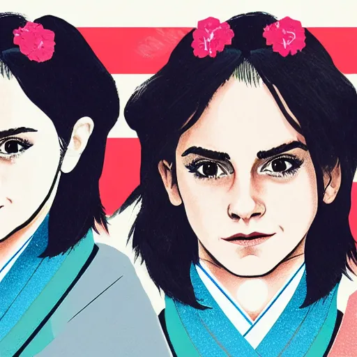 Image similar to an illustration of emma watson dressed like a japanese ninja