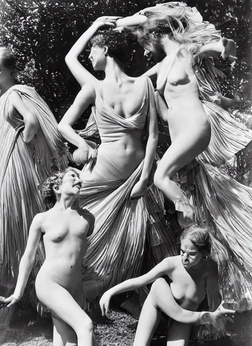 Image similar to hyper detailed bright photograph of gorgeous dancing ladies by imogen cunningham, color, dslr