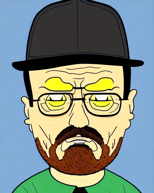 Image similar to portrait of walter white in the style of justin roiland. heisenberg from breaking bad. cinematic lighting. style of rick & morty. photographic, photography. by justin roiland