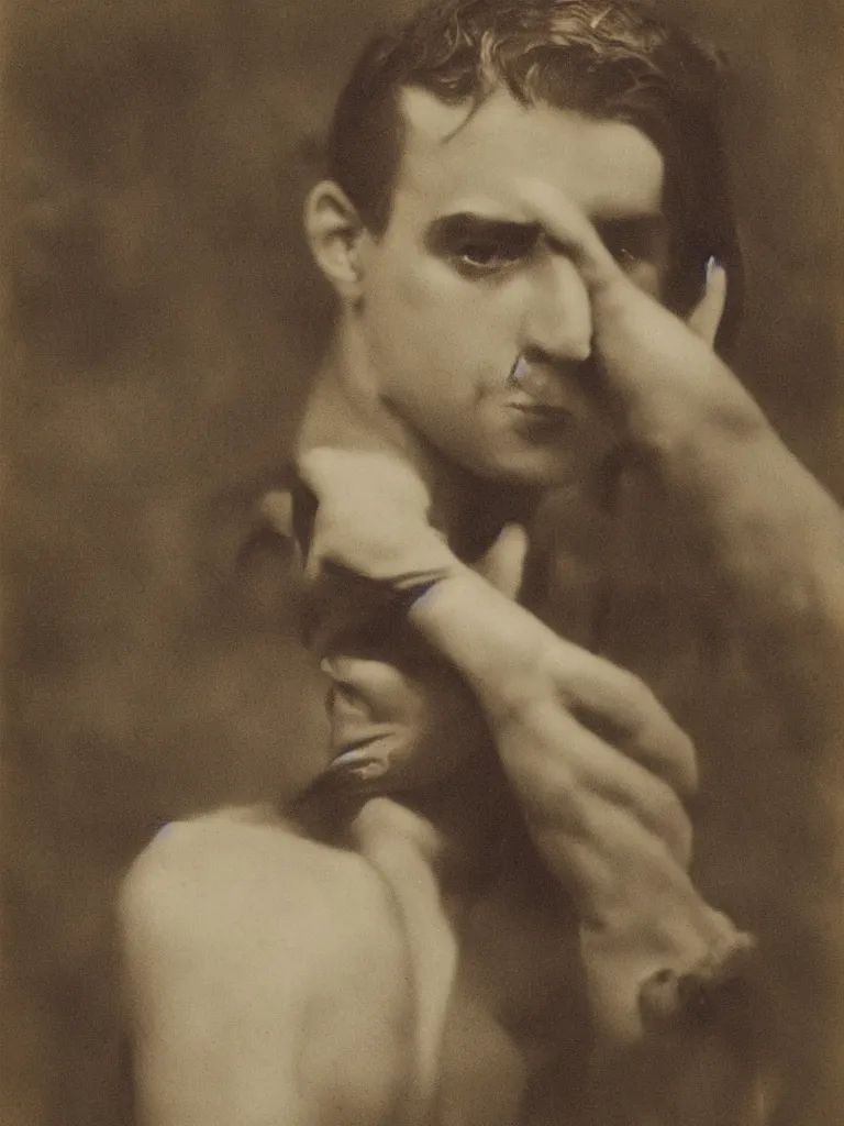 Prompt: A Hand-Tinted Sepia Photograph of a Handsome Young Sicilian Man by Wilhelm von Gloeden