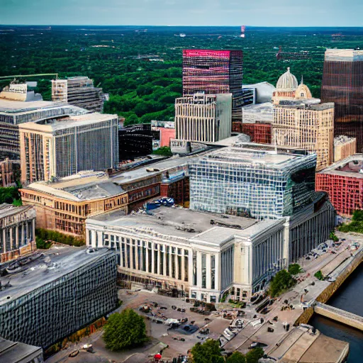 Prompt: madison wisconsin from helicopter eos 5 ds r, iso 1 0 0, f / 8, 1 / 1 2 5, 8 4 mm, postprocessed, bokeh )